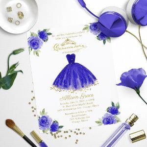 Budget Quinceanera  Gold Royal Blue Gown