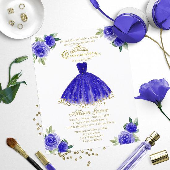 Budget Quinceanera  Gold Royal Blue Gown