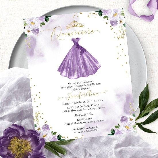 Budget Quinceanera  Purple Floral Gown