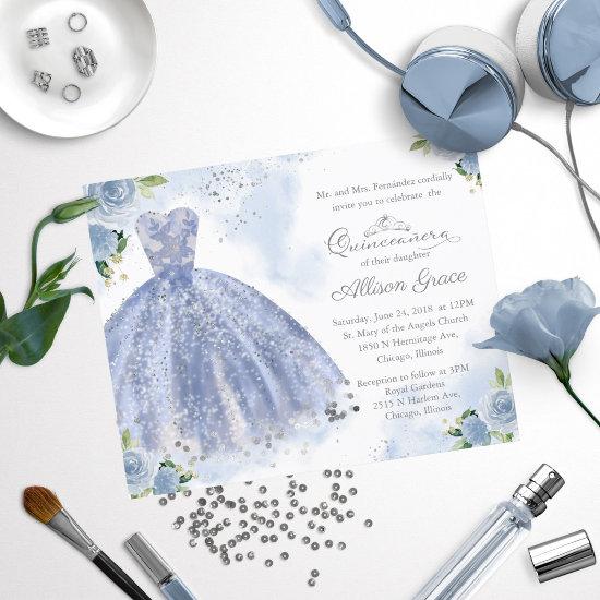 Budget Quinceanera  Silver Blue Gown