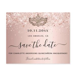 Budget Quinceanera masquerade rose gold save date
