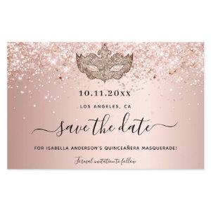 Budget Quinceanera masquerade rose gold save date