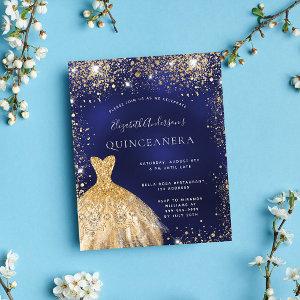 Budget Quinceanera navy blue gold dress