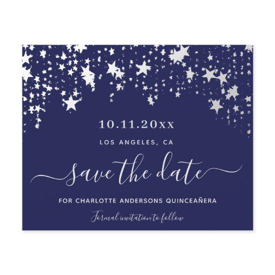 Budget Quinceanera navy blue white Save the Date