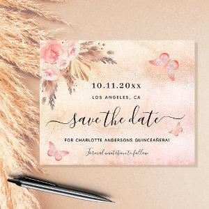 Budget Quinceanera pampas blush save the date