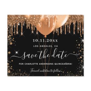 Budget Quinceanera party black gold save the date