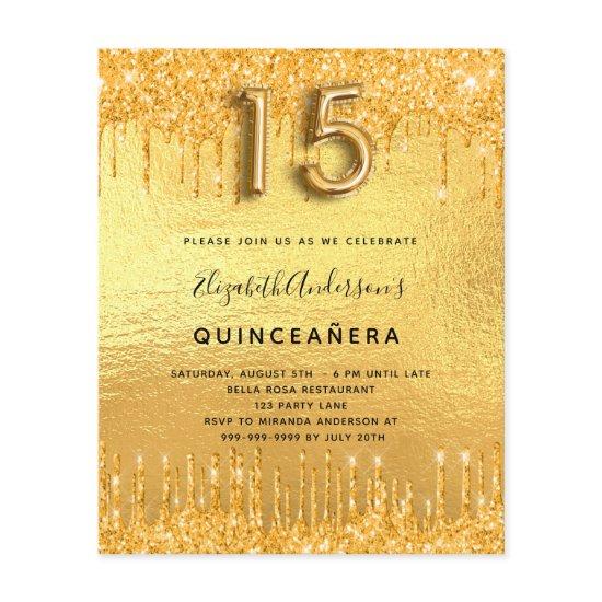 Budget Quinceanera party gold glitter