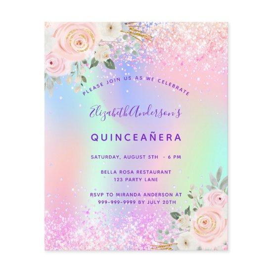 Budget Quinceanera pink purple glitter floral