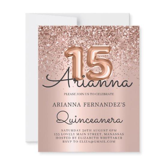 Budget Quinceañera Rose Gold 15th Birthday Invite