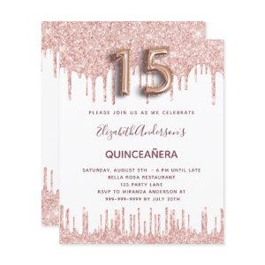 Budget Quinceanera rose gold glitter drips pink