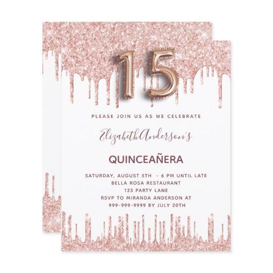 Budget Quinceanera rose gold glitter drips pink