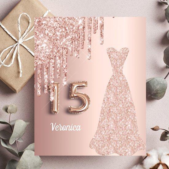 Budget Quinceanera rose gold glitter