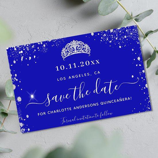 Budget Quinceanera royal blue silver save date