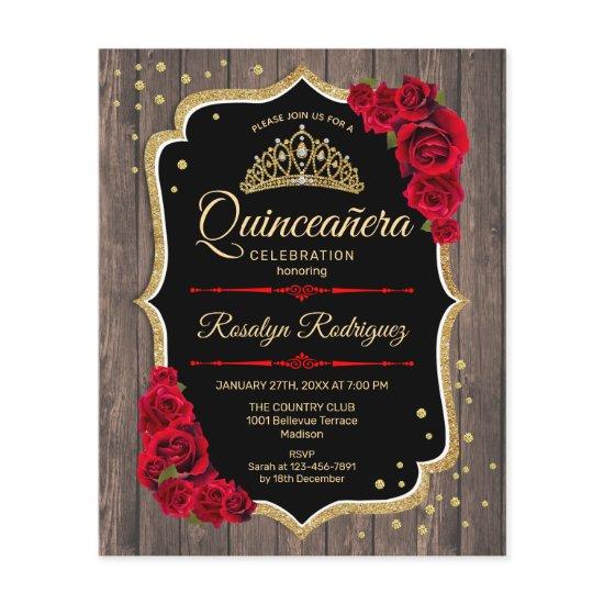 Budget Quinceanera Rustic Wood Gold Red  Flyer