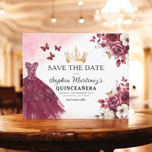 Budget Quinceanera Save the Date Floral Burgundy  Flyer