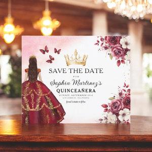 Budget Quinceanera Save the Date Floral Burgundy  Flyer