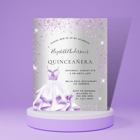 Budget Quinceanera silver purple dress glitter
