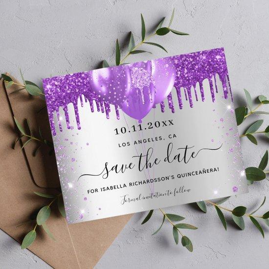 Budget Quinceanera silver purple save the date