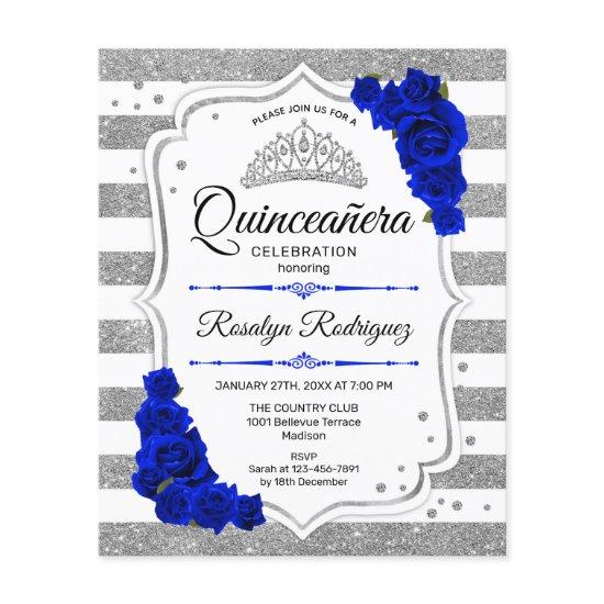 Budget Quinceanera Silver Royal Blue Invite Flyer