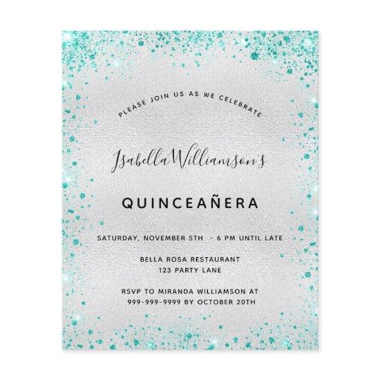 Budget Quinceanera silver teal glitter
