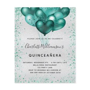 Budget Quinceanera silver teal glitter