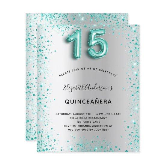 Budget Quinceanera silver teal glitter