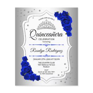 Budget Quinceanera Silver White Royal Blue Invite Flyer