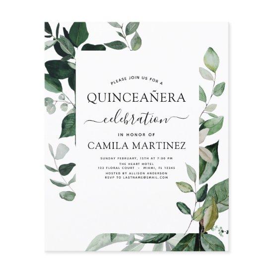 Budget Quinceanera Spring Botanical Greenery Flyer