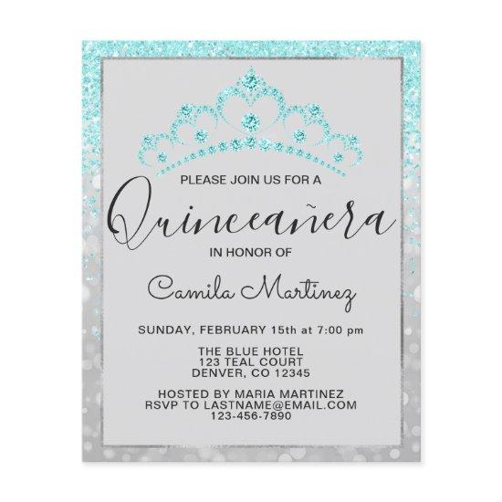 Budget Quinceanera Teal Blue Girly Glitter  Flyer