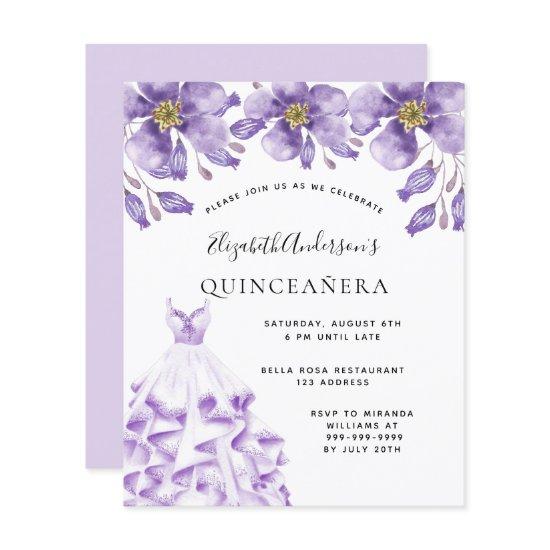 Budget Quinceanera violet white dress floral