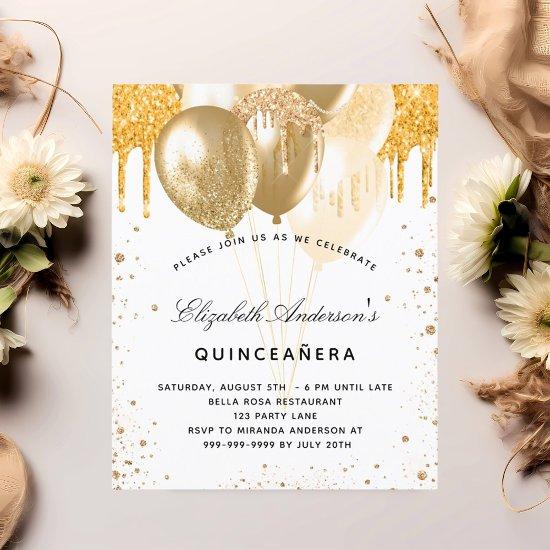 Budget Quinceanera white gold balloons