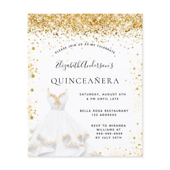 Budget Quinceanera white gold dress