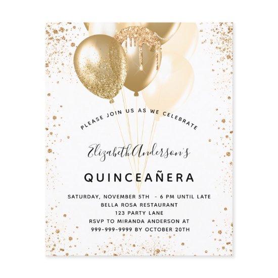 Budget Quinceanera white gold glitter balloons