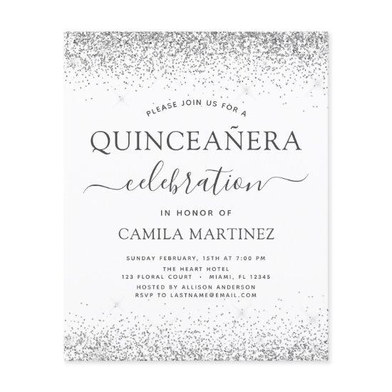 Budget Quinceanera White Silver Glitter
