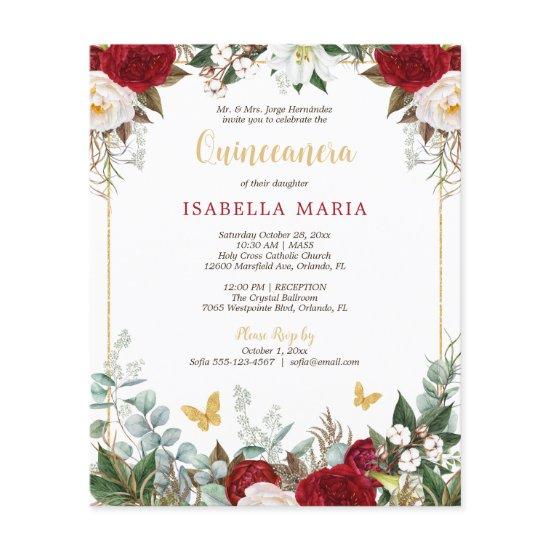 Budget Red Floral Butterfly Quinceañera