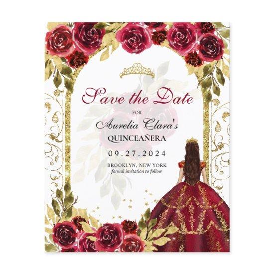 BUDGET Red Floral Princess Gold Arch Quinceanera