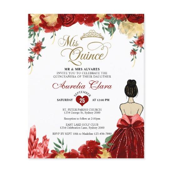 BUDGET Red Floral Princess Mis Quince Quinceañera