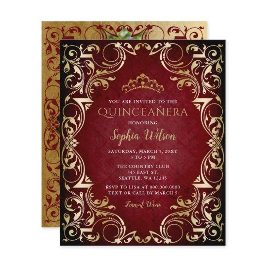 Budget Red Gold Tiara Quinceañera Photo