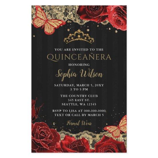Budget Red Roses Black Gold Quinceañera