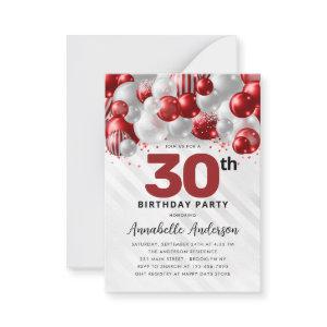 Budget Red Silver Balloon Glitter 30th Birthday Note Card