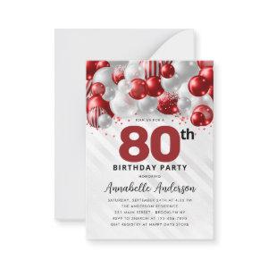 Budget Red Silver Balloon Glitter 80th Birthday Note Card