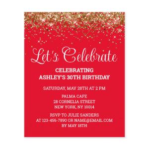 Budget Red White & Gold 30th Birthday Party Invite