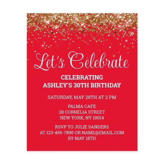Budget Red White & Gold 30th Birthday Party Invite