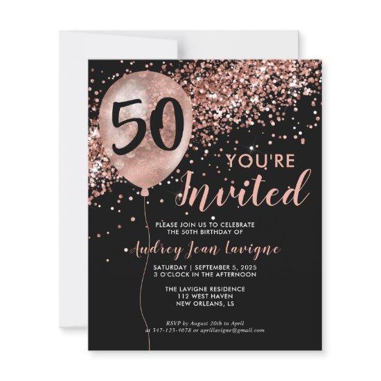 Budget Rose Gold Balloon Black 50th Birthday