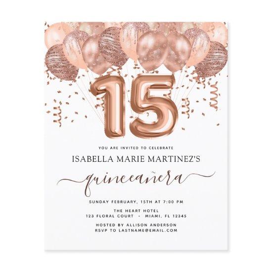 Budget Rose Gold Balloons Quinceañera Celebration Flyer