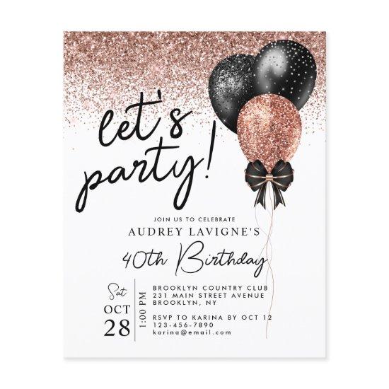Budget Rose Gold Black Glitter Balloon Birthday