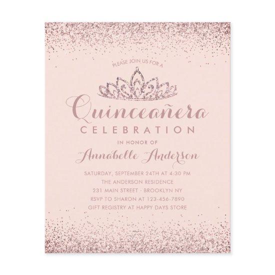 Budget Rose Gold Blush Quinceañera Tiara Invite