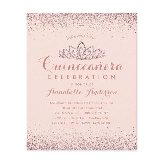 Budget Rose Gold Blush Quinceañera Tiara Invite