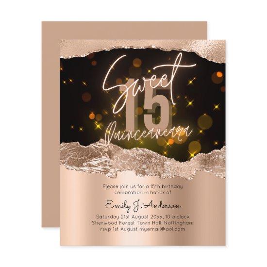 BUDGET Rose Gold Foil Glitter Quinceanera 15th