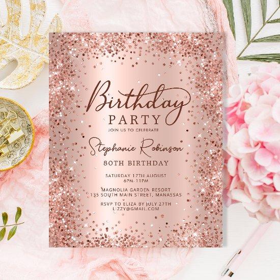 Budget Rose Gold Glitter 80th Birthday